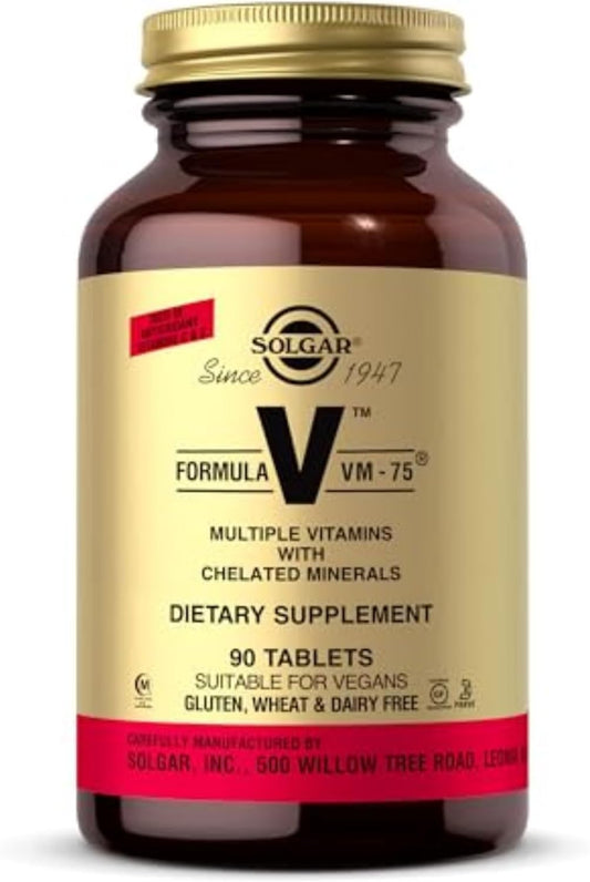 Solgar Formula VM-75 Multivitamin Tablets with Chelated Minerals - Vegan, Gluten-Free, Dairy-Free, Kosher - 90 Servings