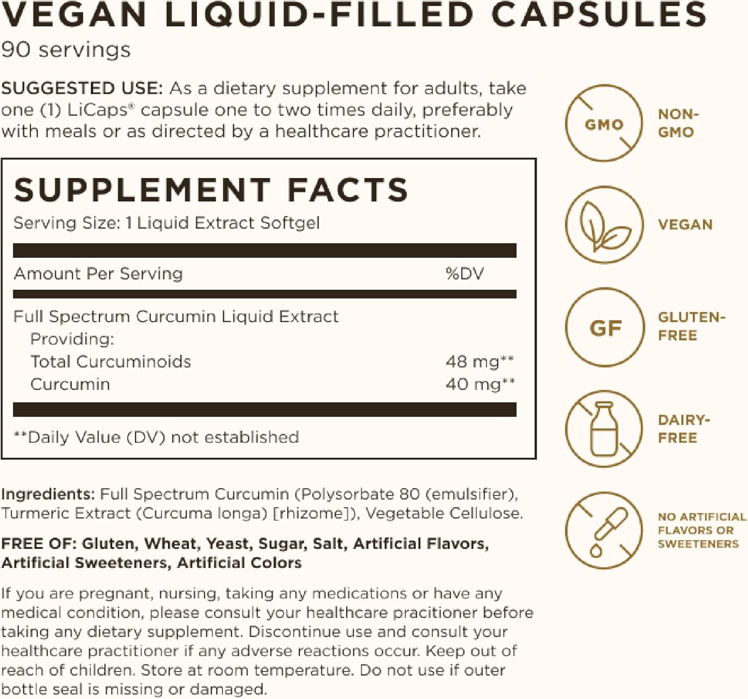 Solgar Full Spectrum Curcumin 90 LiCaps for Brain, Joint & Immune Health - Superior Absorption - Non-GMO, Vegan, Gluten Free, Dairy Free - 90 Servings