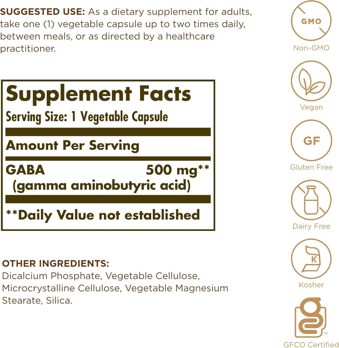 Solgar GABA 500mg Capsules - 50 Vegetarian Capsules for Relaxation and Mood Support