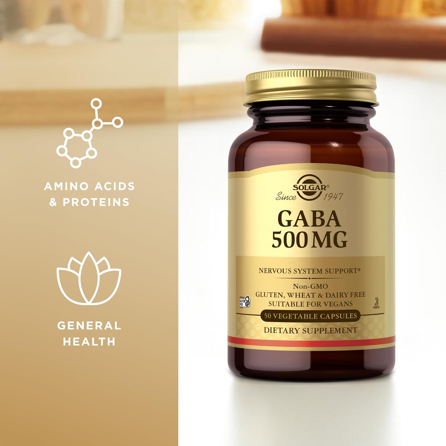 Solgar GABA 500mg Capsules - 50 Vegetarian Capsules for Relaxation and Mood Support