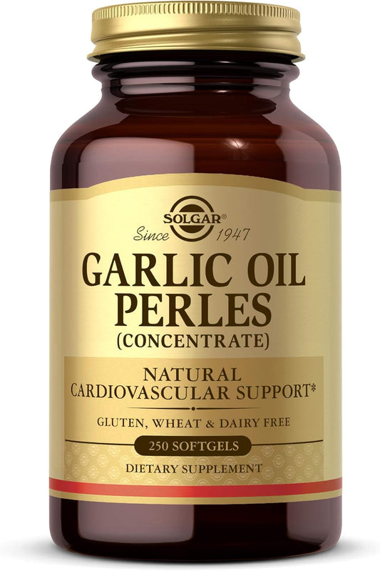 Solgar Garlic Oil Perles - 250 Softgels for Cardiovascular Support - Concentrated Garlic Oil, Reduced Odor - Gluten & Dairy Free, 250 Servings