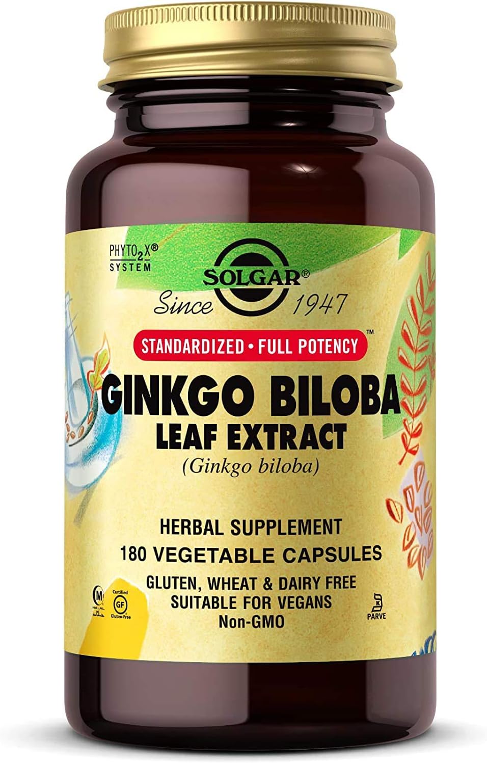 Solgar Ginkgo Biloba 180 Capsules for Brain Health & Alertness - Non-GMO, Vegan, Gluten Free - 180 Servings