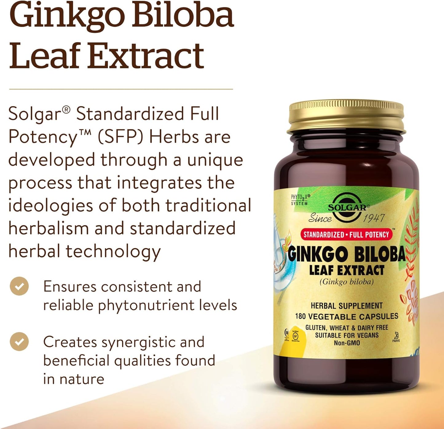 Solgar Ginkgo Biloba 180 Capsules for Brain Health & Alertness - Non-GMO, Vegan, Gluten Free - 180 Servings