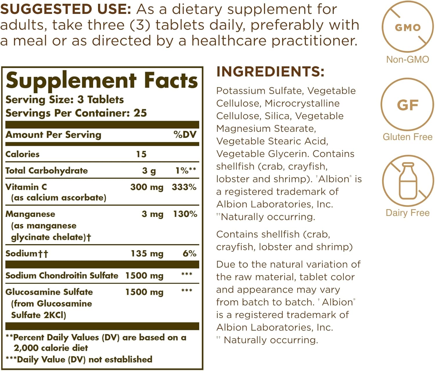 Solgar Glucosamine Chondroitin Complex - Extra Strength Tablets for Healthy Joints & Comfortable Movement - Non-GMO, Gluten & Dairy Free - 25 Servings