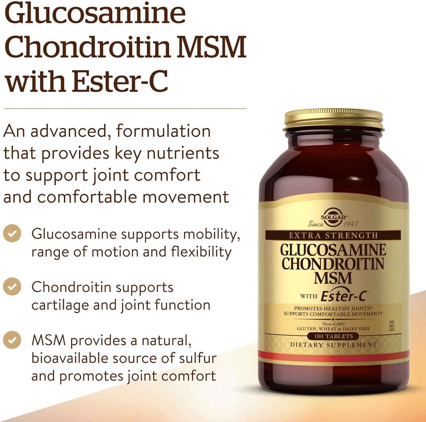 Solgar Glucosamine Chondroitin MSM with Ester-C Tablets - Supports Joint Health & Comfortable Movement - Non-GMO, Gluten Free, Dairy Free - 60 Servings