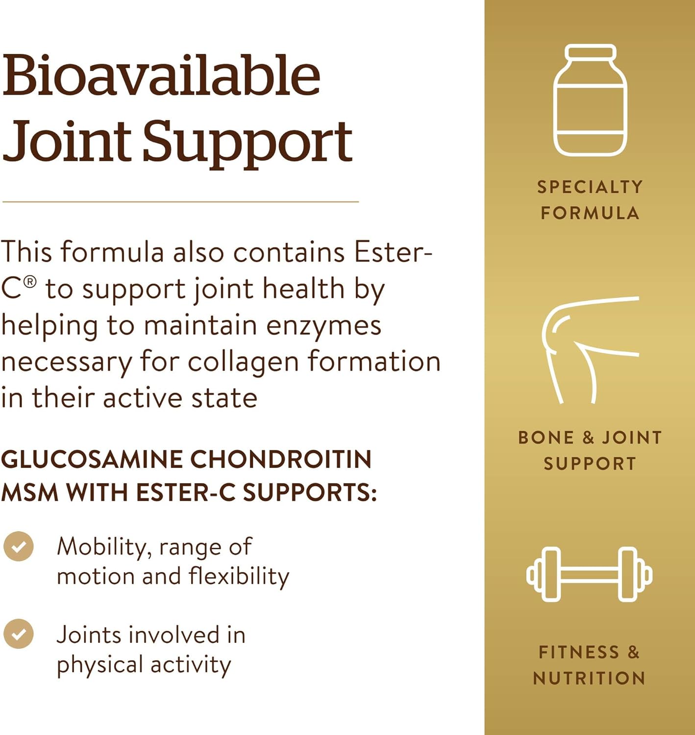 Solgar Glucosamine Chondroitin MSM with Ester-C Tablets - Supports Joint Health & Comfortable Movement - Non-GMO, Gluten Free, Dairy Free - 60 Servings