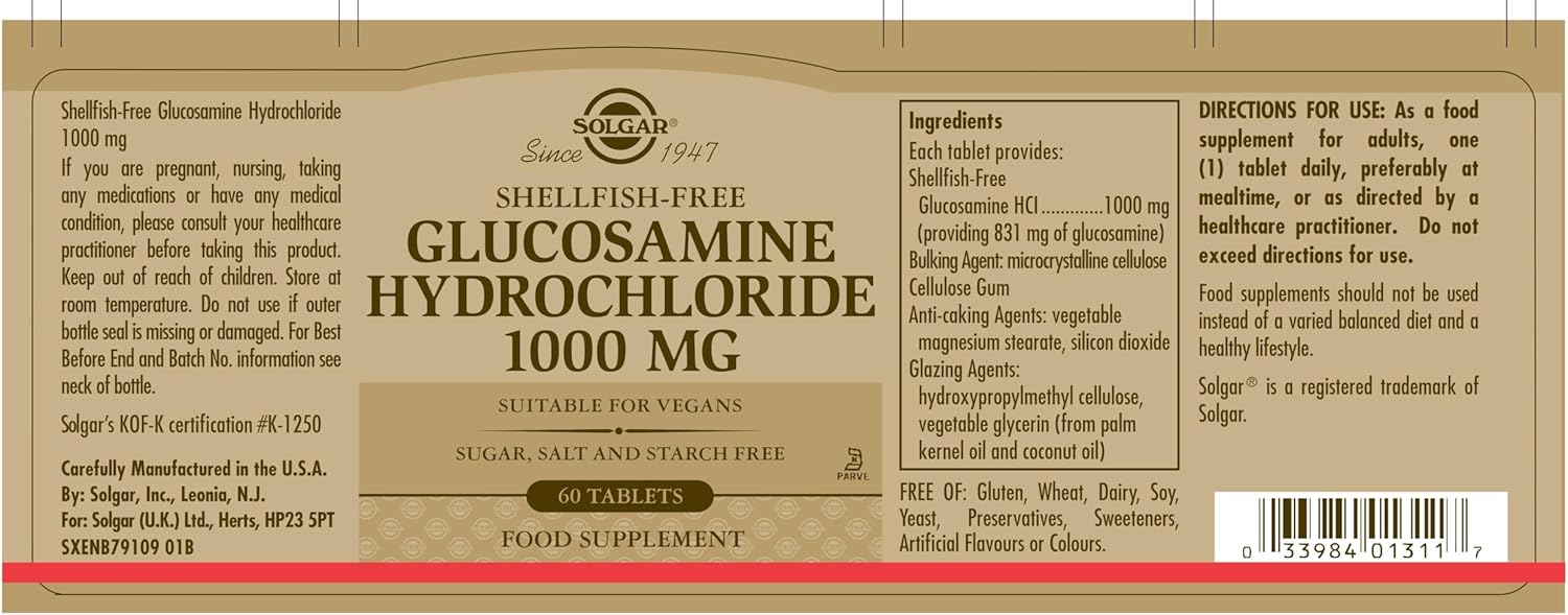Solgar Glucosamine HCL Tablets, 1000 mg, 60 Tablets
