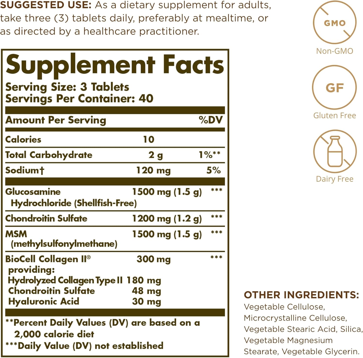 Solgar Glucosamine Hyaluronic Acid Chondroitin MSM Tablets - 120 Count, 2 Pack - Supports Joint Health and Mobility - Non-GMO, Gluten-Free - 80 Servings