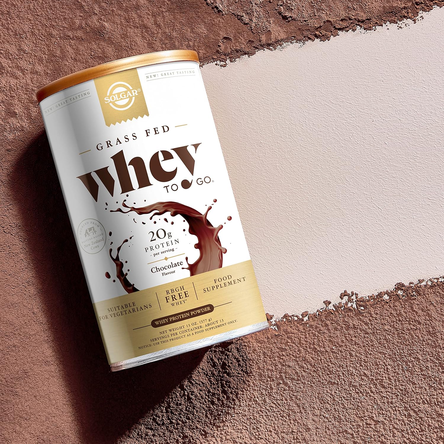 Solgar Grass-Fed Whey Protein Powder Chocolate 2.3lb - 20g Protein from New Zealand Cows - Supports Strength & Recovery - Non-GMO