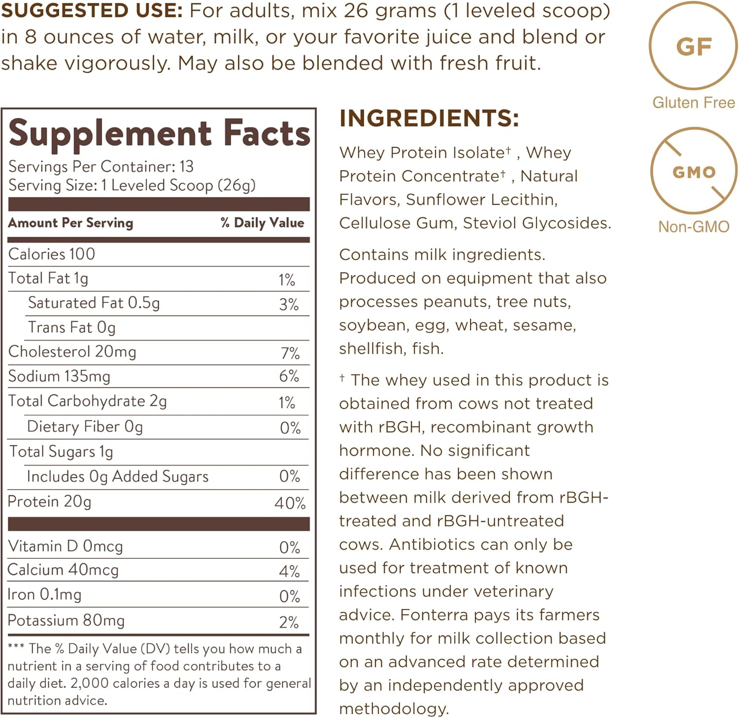 Solgar Grass-Fed Whey Protein Powder, Vanilla Flavor - 11.9 oz x 2 - Non-GMO, Gluten-Free, rBGH Free - 26 Servings