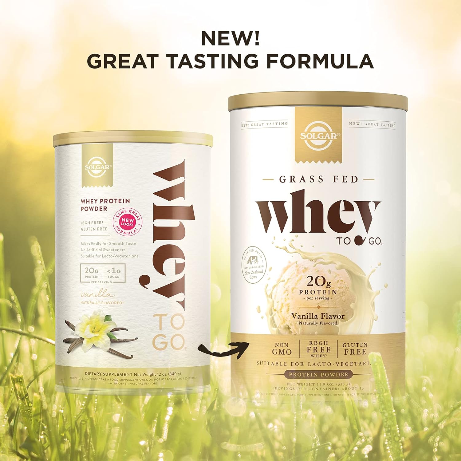 Solgar Grass-Fed Whey Protein Powder Vanilla Flavor, 2lb - 20g Protein from New Zealand Cows - Supports Strength & Recovery - 36 Servings