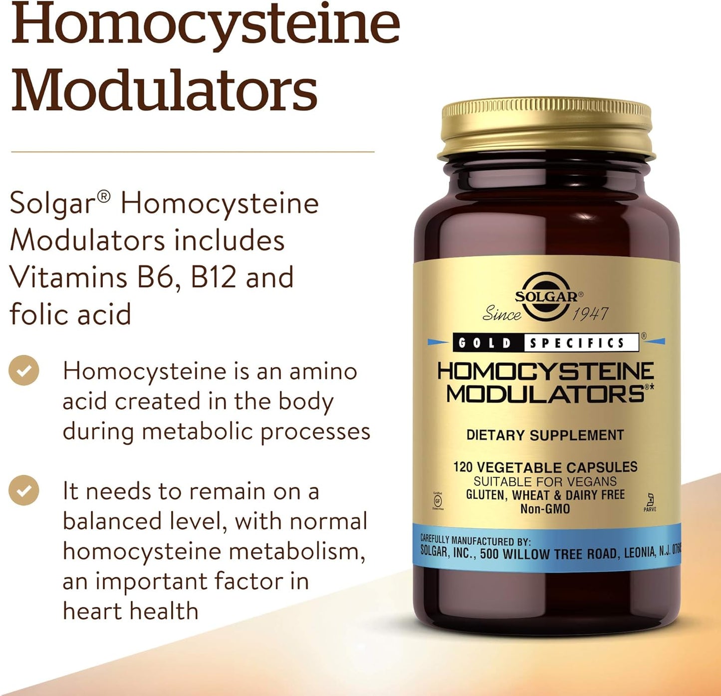 Solgar Homocysteine Modulators 120 Capsules - Vegetarian Formula for Heart Health