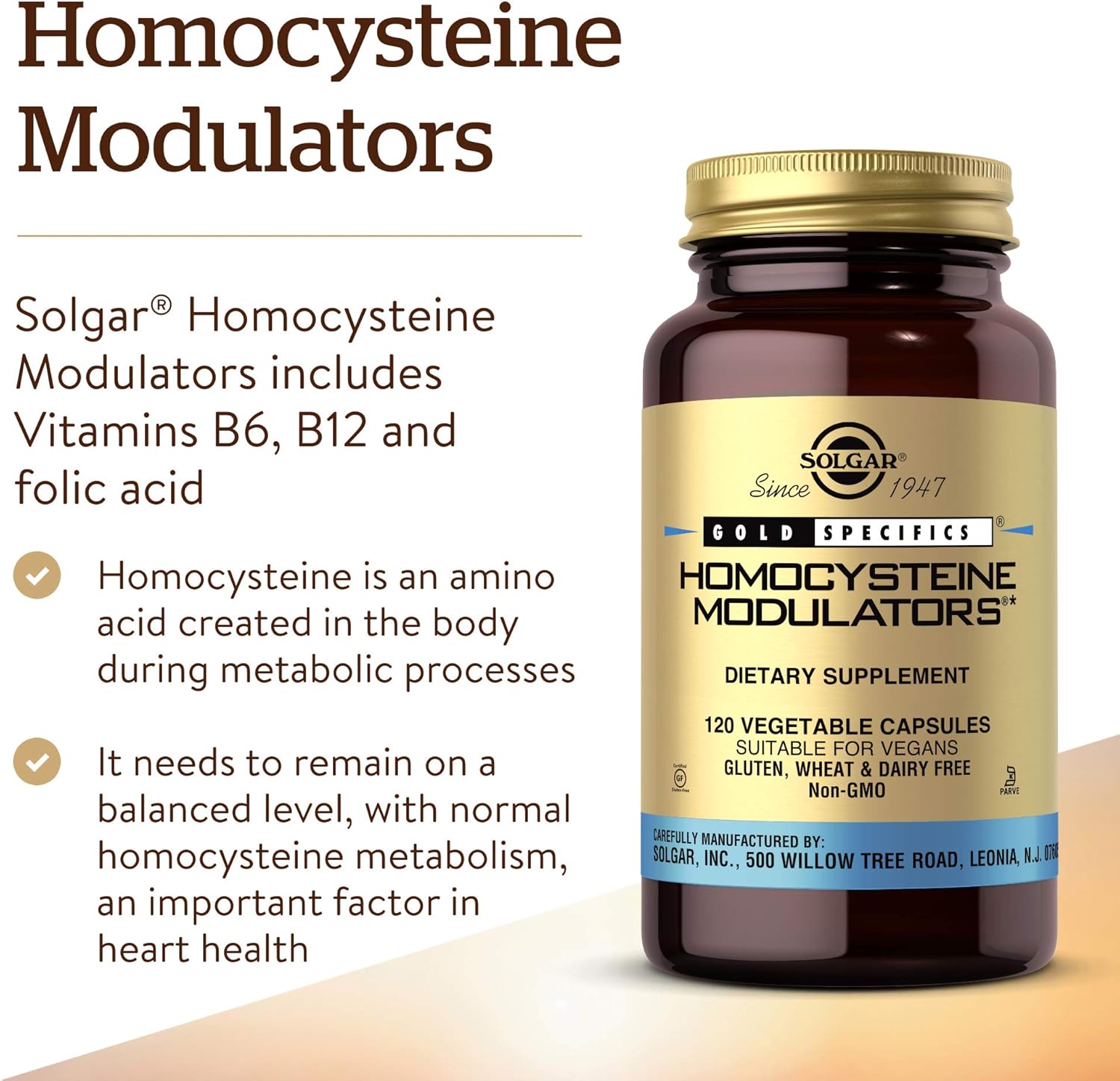 Solgar Homocysteine Modulators 120 Capsules - Vegetarian Formula for Heart Health