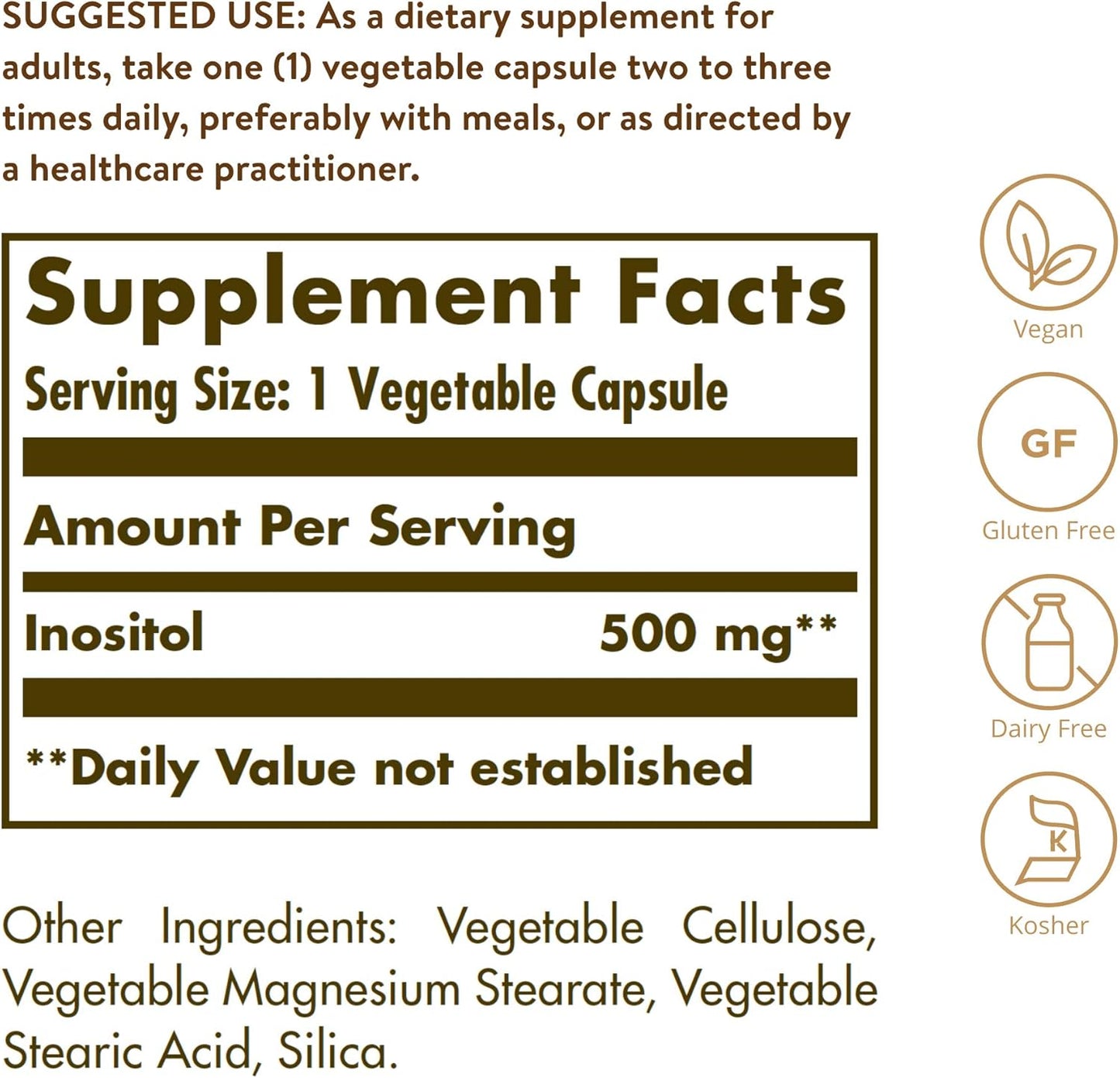 Solgar Inositol Vegetable Capsules - 500 mg, 100 Count - Natural Mood Support Supplement