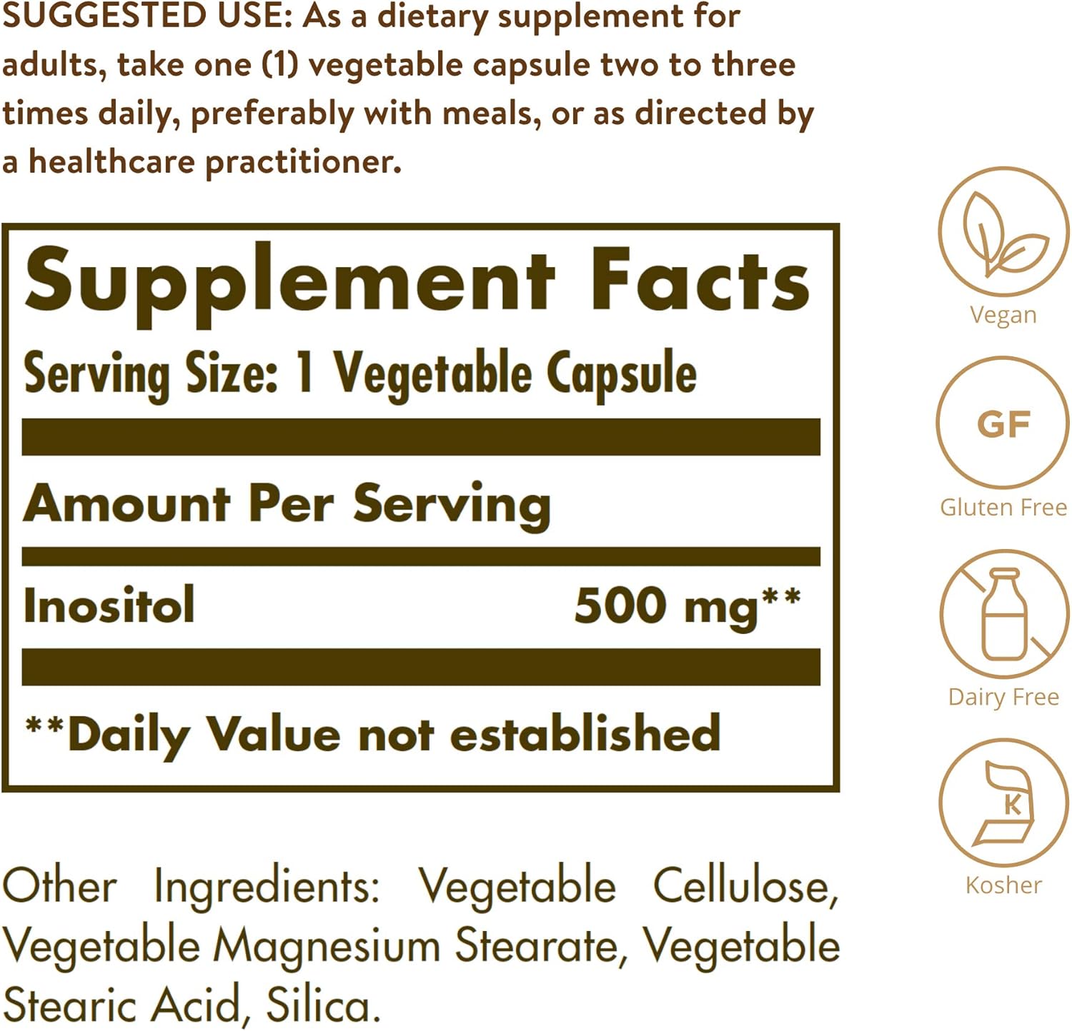 Solgar Inositol Vegetable Capsules - 500 mg, 100 Count - Natural Mood Support Supplement