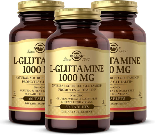 Solgar L-Glutamine 1000mg - 60 Tablets x 3 Packs - Non-GMO, Vegan, Gluten-Free, Kosher - 90 Servings