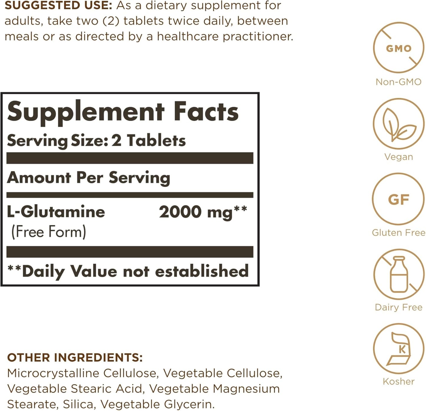 Solgar L-Glutamine 1000mg - 60 Tablets x 3 Packs - Non-GMO, Vegan, Gluten-Free, Kosher - 90 Servings