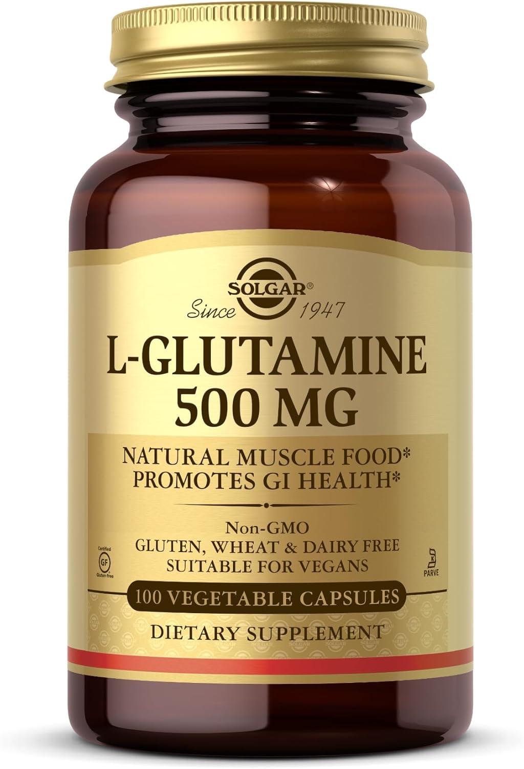Solgar L-Glutamine 500 mg Capsules - Natural Muscle Support - Non-GMO, Vegan, Gluten-Free - 100 Capsules