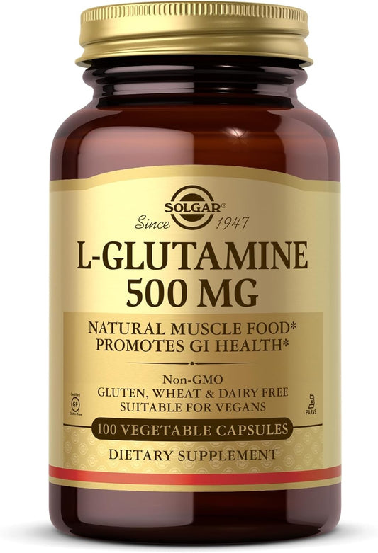 Solgar L-Glutamine 500 mg Capsules - Natural Muscle Support - Non-GMO, Vegan, Gluten-Free - 100 Capsules