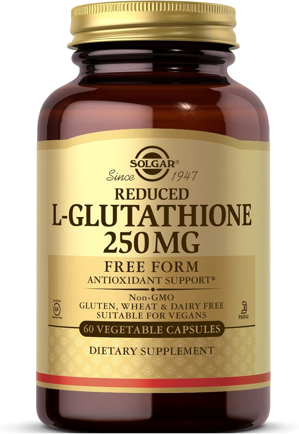 Solgar L-Glutathione 250 mg Capsules - Antioxidant Support - Free Form Amino Acids - Non-GMO, Vegan, Gluten Free - 60 Servings