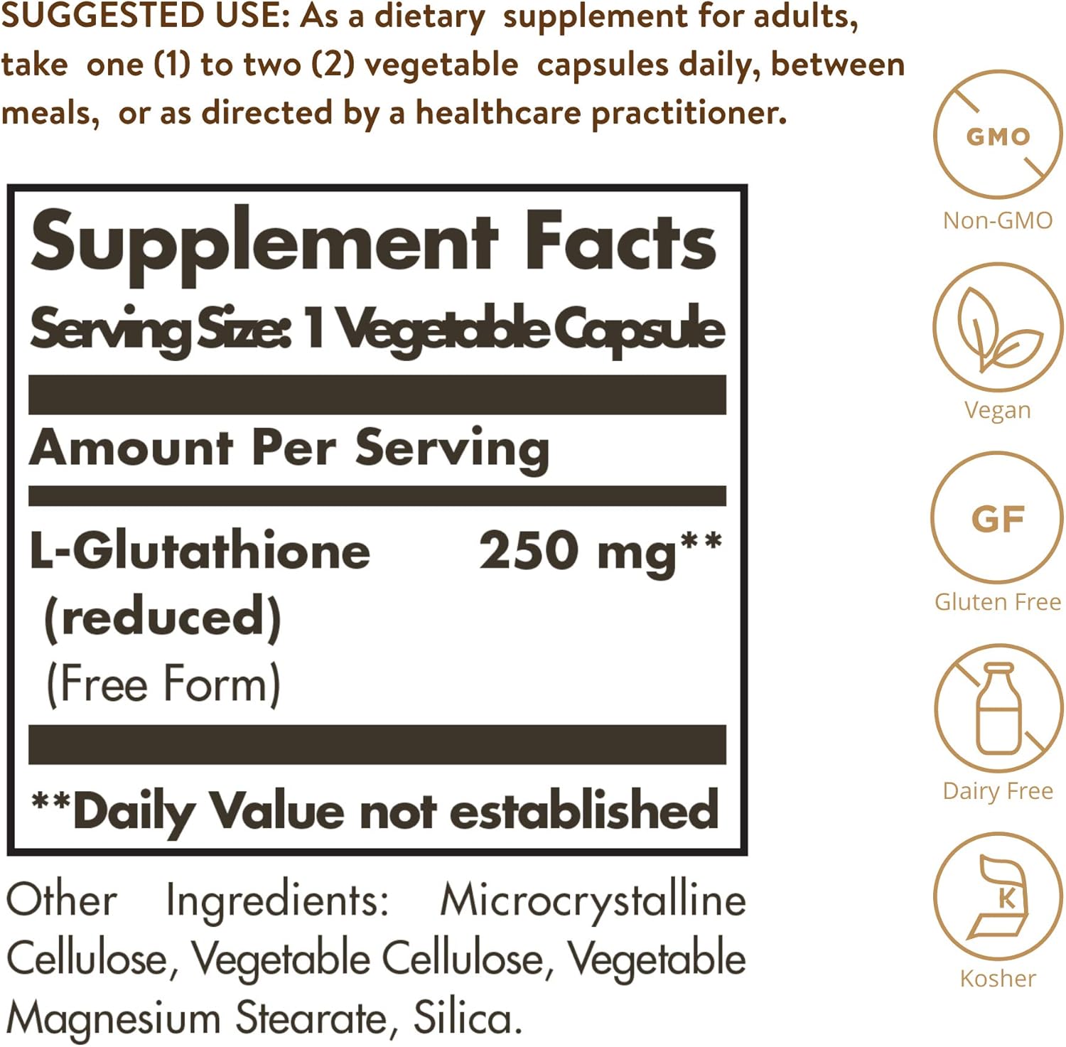 Solgar L-Glutathione 250 mg Capsules - Antioxidant Support - Free Form Amino Acids - Non-GMO, Vegan, Gluten Free - 60 Servings