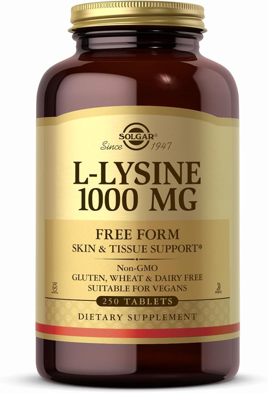 Solgar L-Lysine 1000mg Tablets for Skin & Tissue Support - Non-GMO, Vegan, Kosher, Gluten Free - 250 Servings - BoostGo Australia