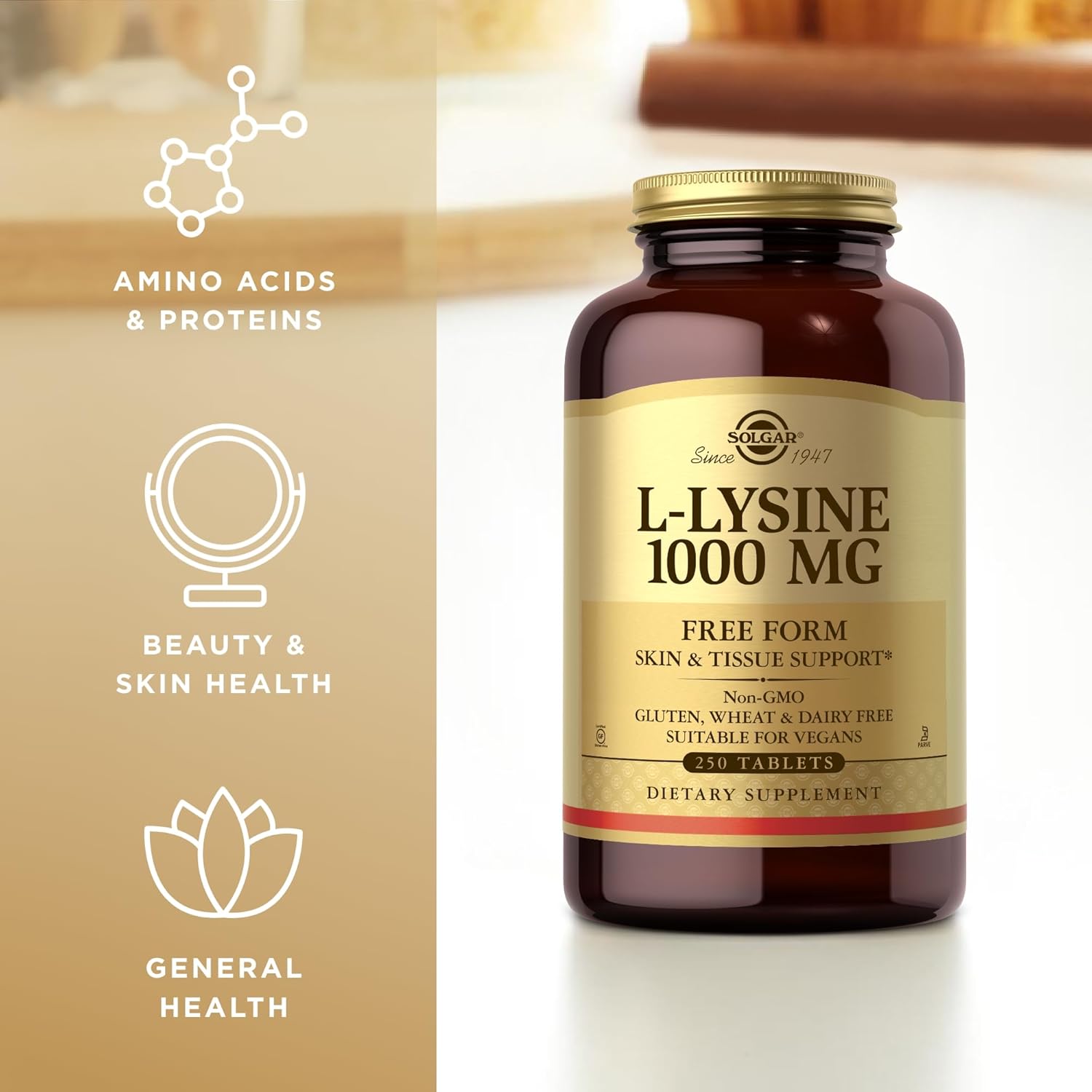 Solgar L-Lysine 1000mg Tablets for Skin & Tissue Support - Non-GMO, Vegan, Kosher, Gluten Free - 250 Servings - BoostGo Australia
