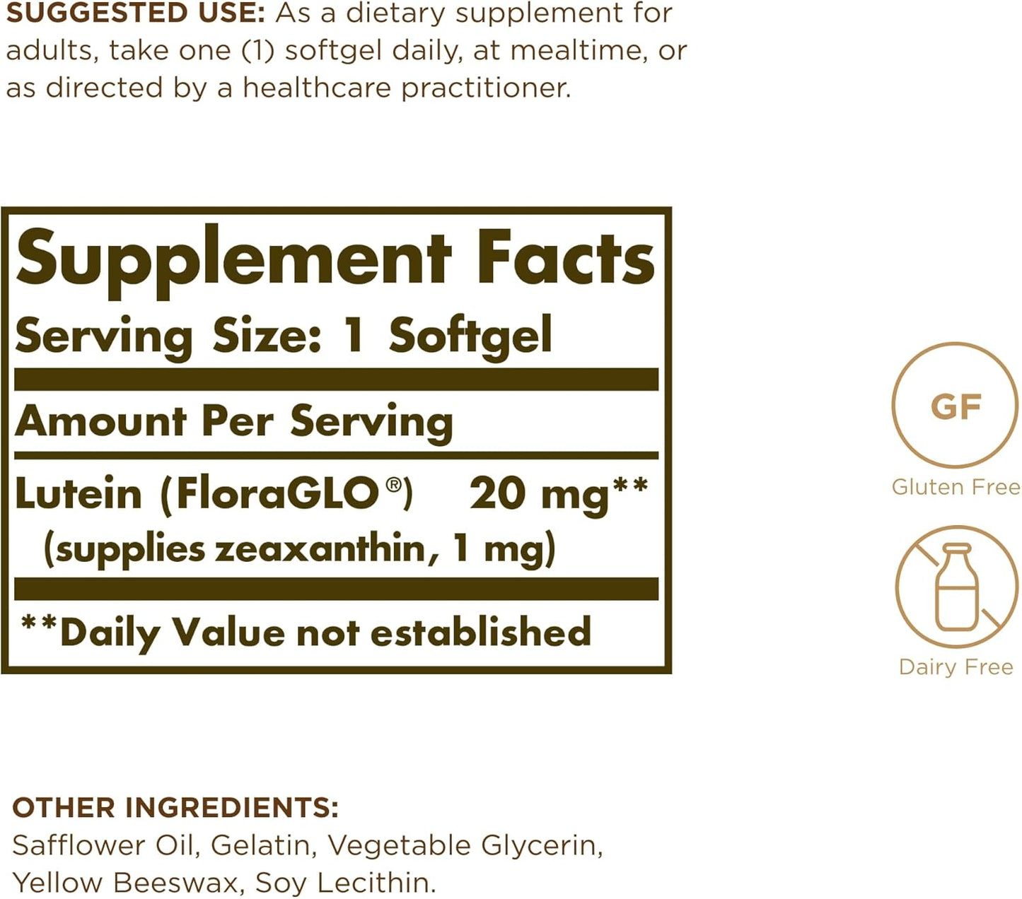 Solgar Lutein Softgels 20mg - Pack of 120 Servings for Eye Health - Gluten & Dairy Free - 2 Bottles