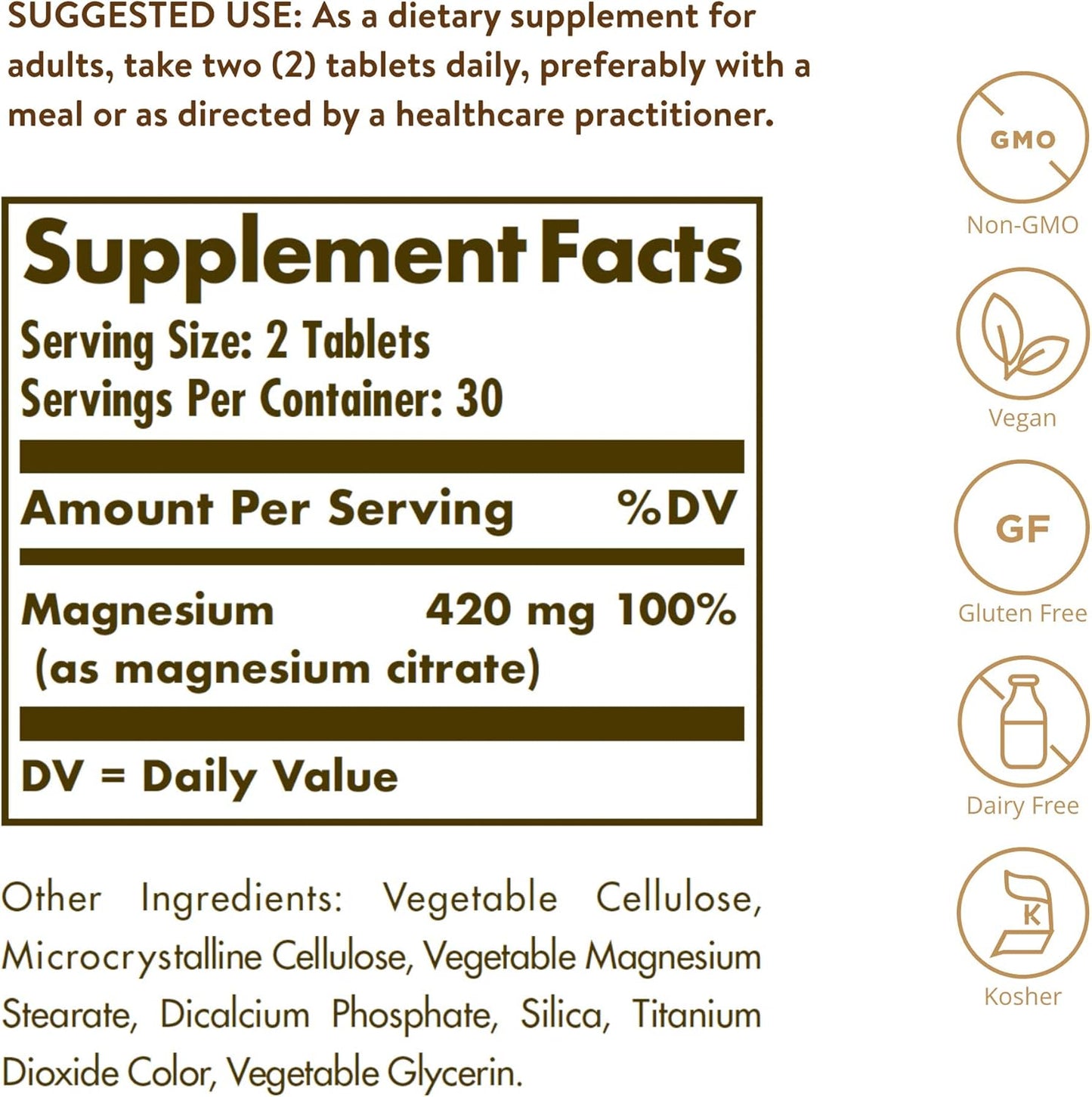 Solgar Magnesium Citrate Tablets, 240 Count, Promotes Nerve and Muscle Function - Pack of 2