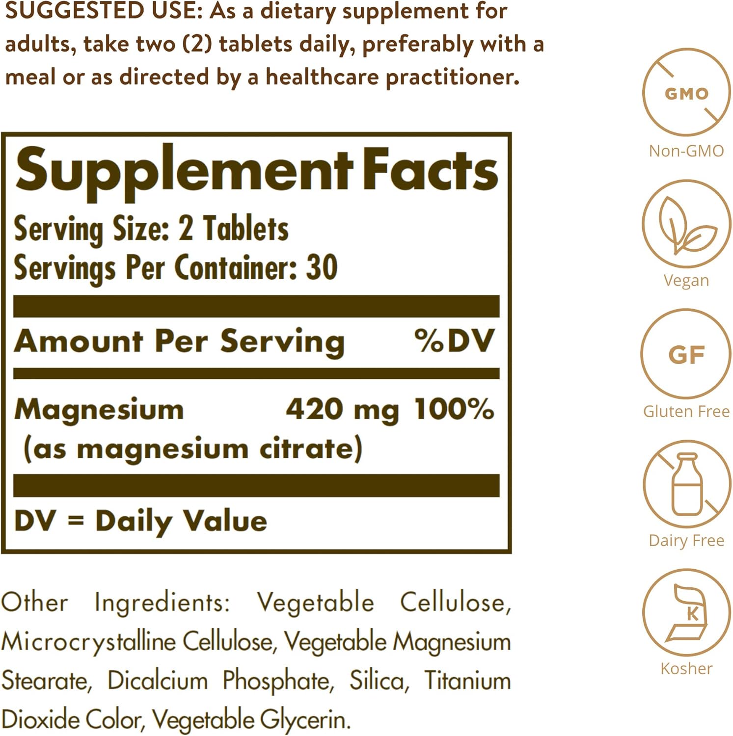 Solgar Magnesium Citrate Tablets, 240 Count, Promotes Nerve and Muscle Function - Pack of 2