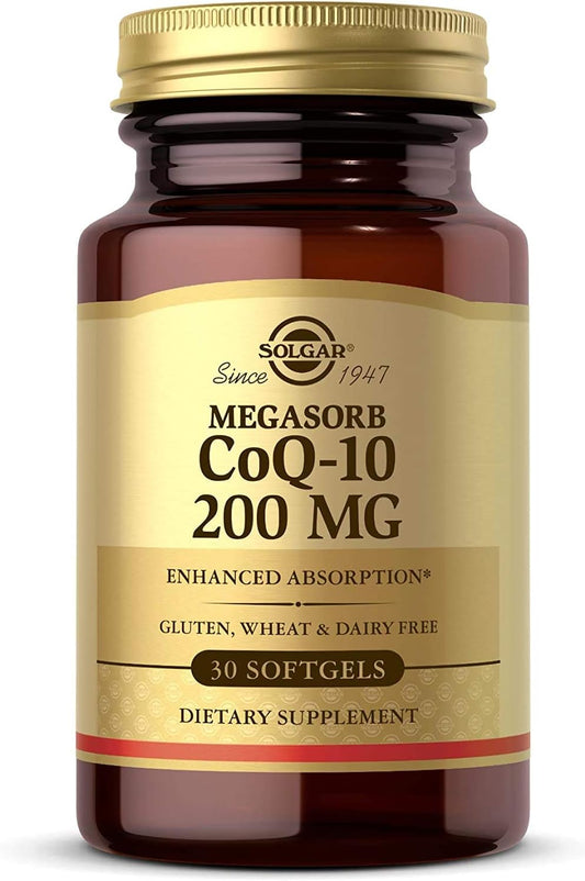 Solgar Megasorb Coenzyme Q10 200 mg Softgels - Heart & Brain Support - Enhanced Absorption - Gluten & Dairy Free - 30 Servings