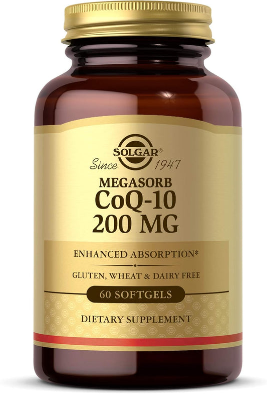 Solgar Megasorb CoQ-10 200 mg Softgels - Heart & Brain Support - Coenzyme Q10 Supplement - Enhanced Absorption - Gluten & Dairy Free - 60 Servings
