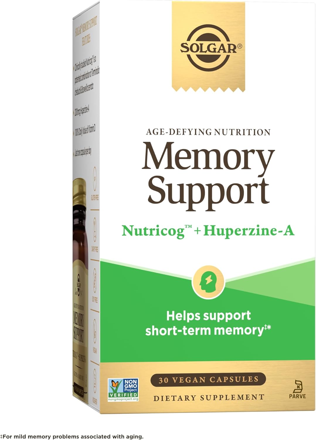 Solgar Memory Support Supplement with Nutricog™, Huperzine-A, Vitamin D - Vegan, Dairy & Gluten Free - 30 Servings