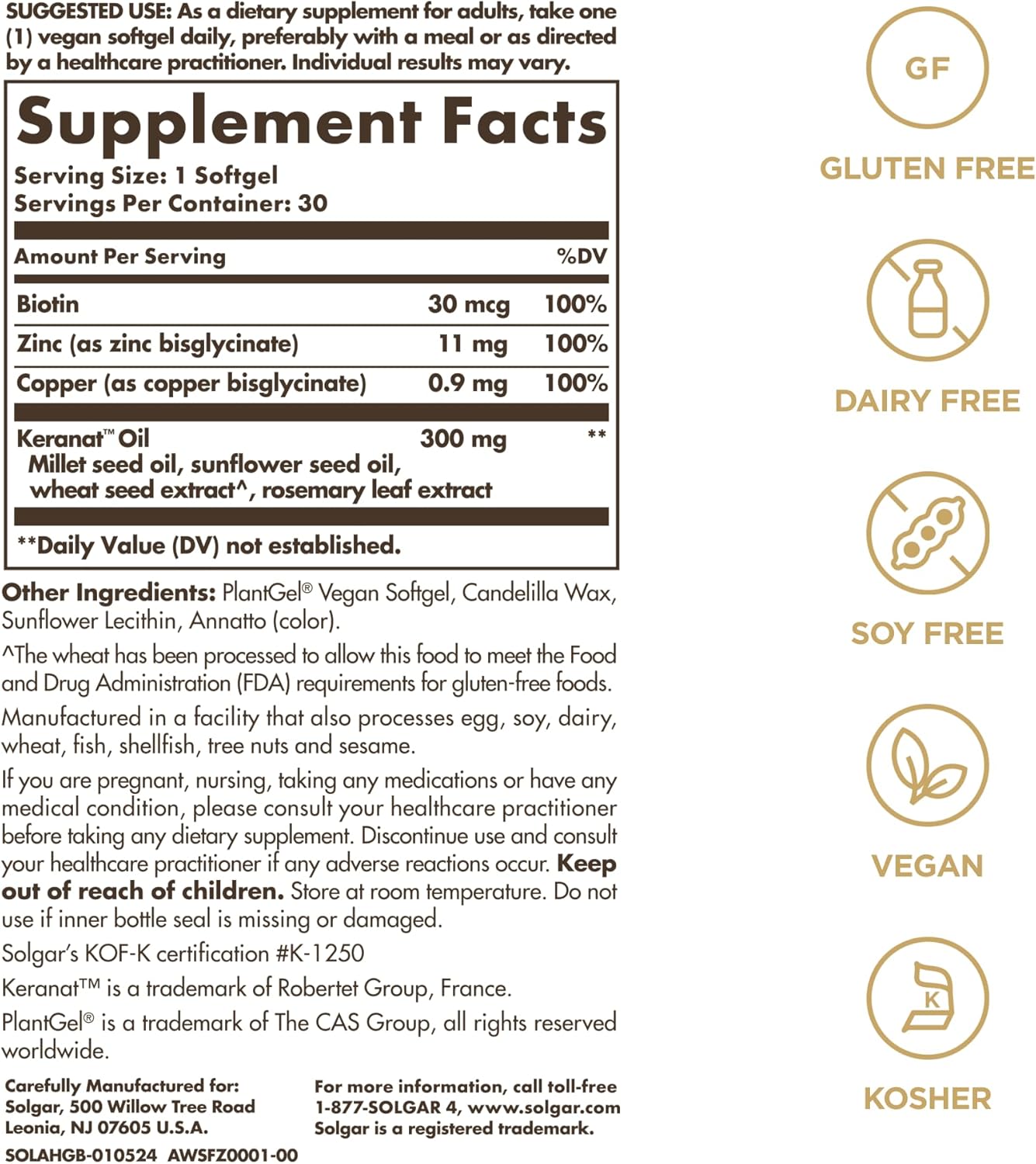Solgar Memory Support Supplement with Nutricog™, Huperzine-A, Vitamin D - Vegan, Dairy & Gluten Free - 30 Servings