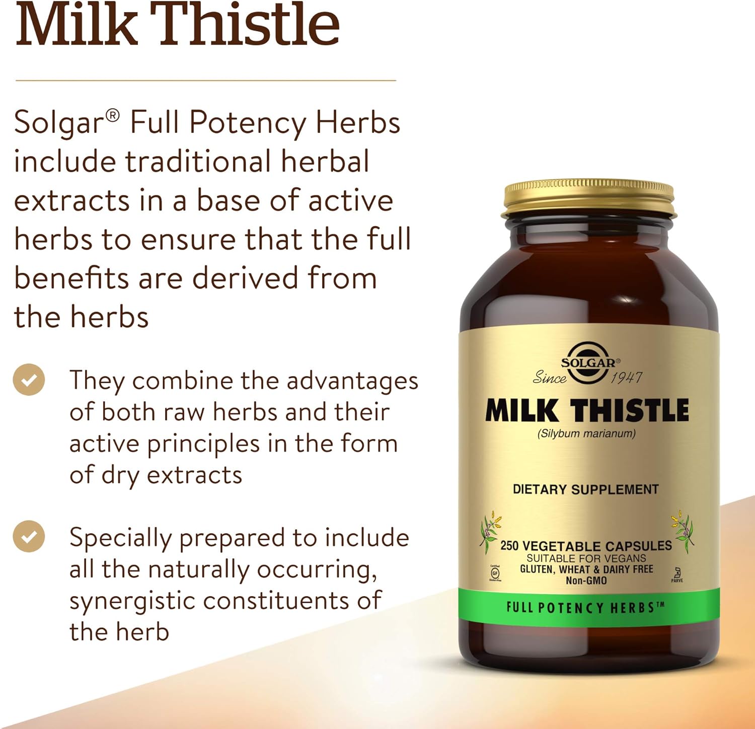 Solgar Milk Thistle Supplement - 250 Vegetable Capsules with Full Potency