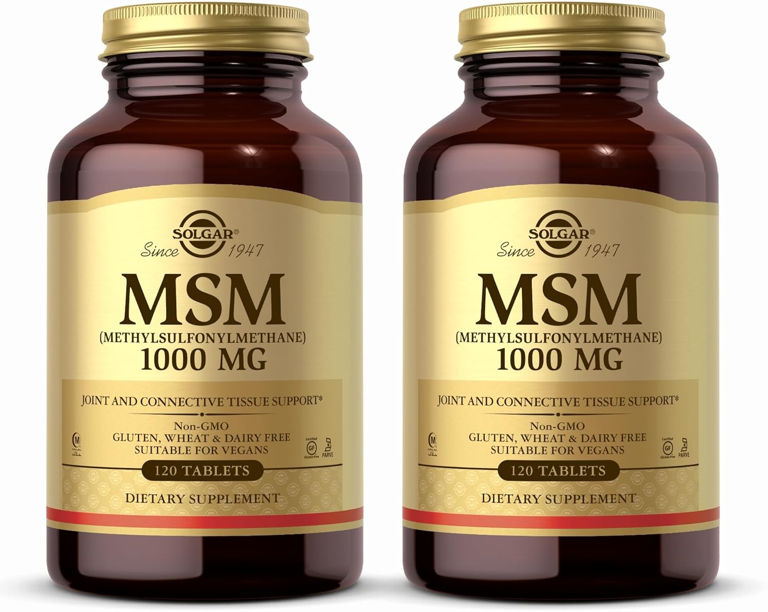 Solgar MSM 1000mg Tablets - 240 Servings, Joint & Connective Tissue Support - Non-GMO, Vegan, Gluten-Free, Dairy-Free, Kosher, Halal - Pack of 2