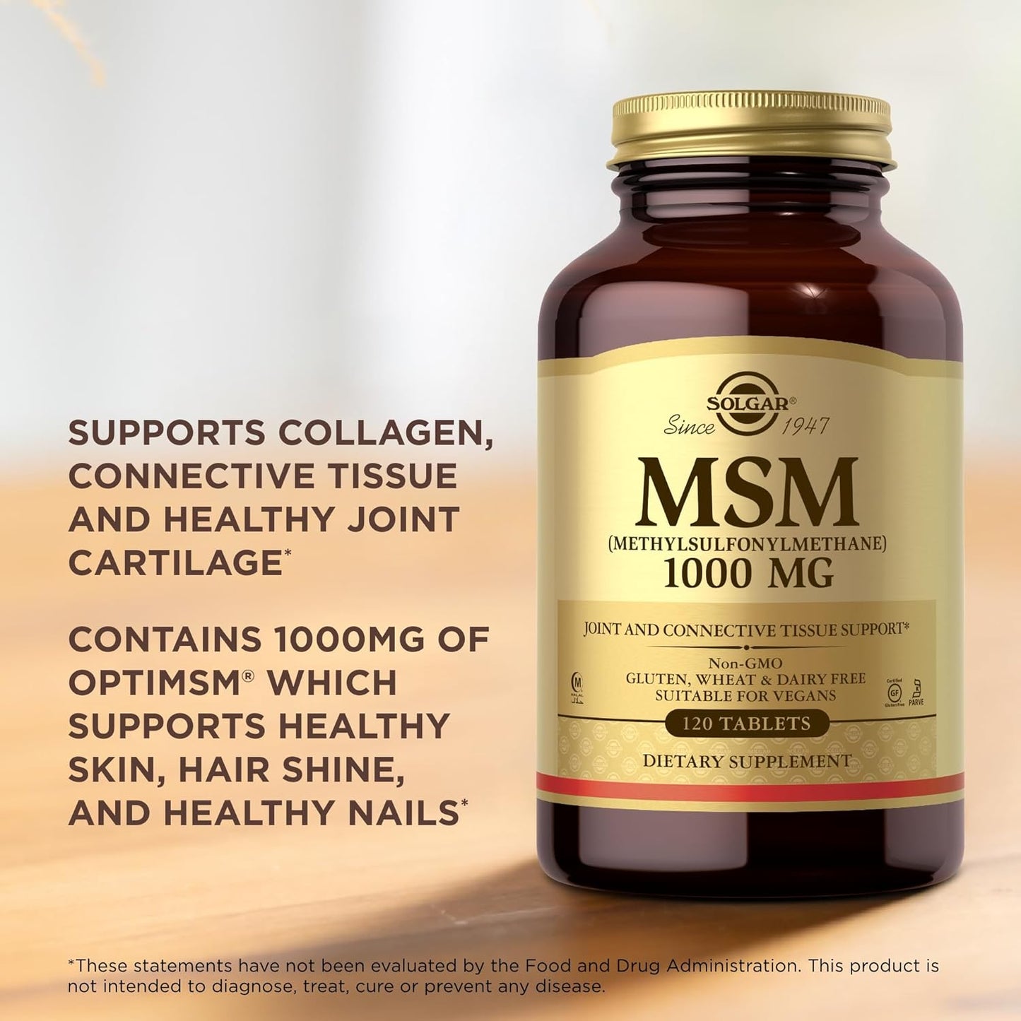 Solgar MSM 1000mg Tablets - 240 Servings, Joint & Connective Tissue Support - Non-GMO, Vegan, Gluten-Free, Dairy-Free, Kosher, Halal - Pack of 2