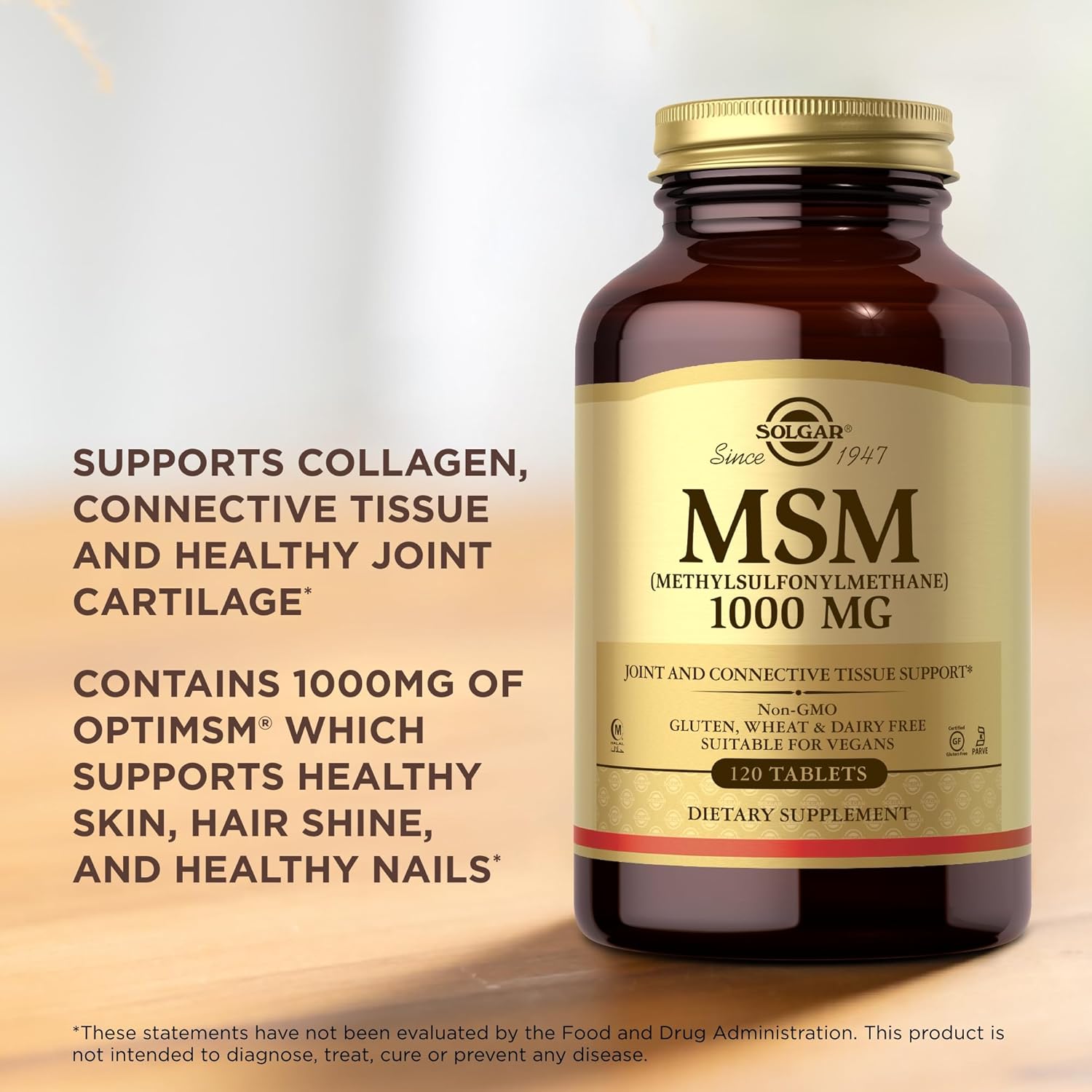 Solgar MSM 1000mg Tablets - 240 Servings, Joint & Connective Tissue Support - Non-GMO, Vegan, Gluten-Free, Dairy-Free, Kosher, Halal - Pack of 2