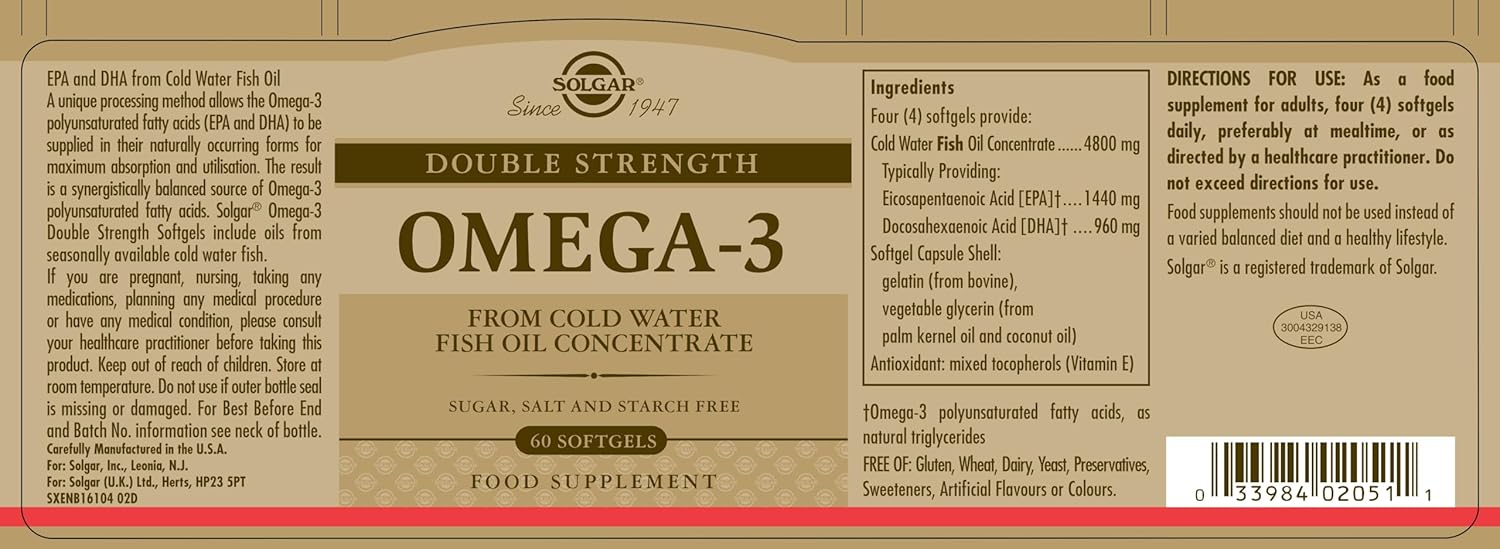 Solgar Omega 3 Double Strength Softgels - 700 mg - 60 Count - Cardiovascular, Joint & Cellular Health - Non-GMO, Gluten Free