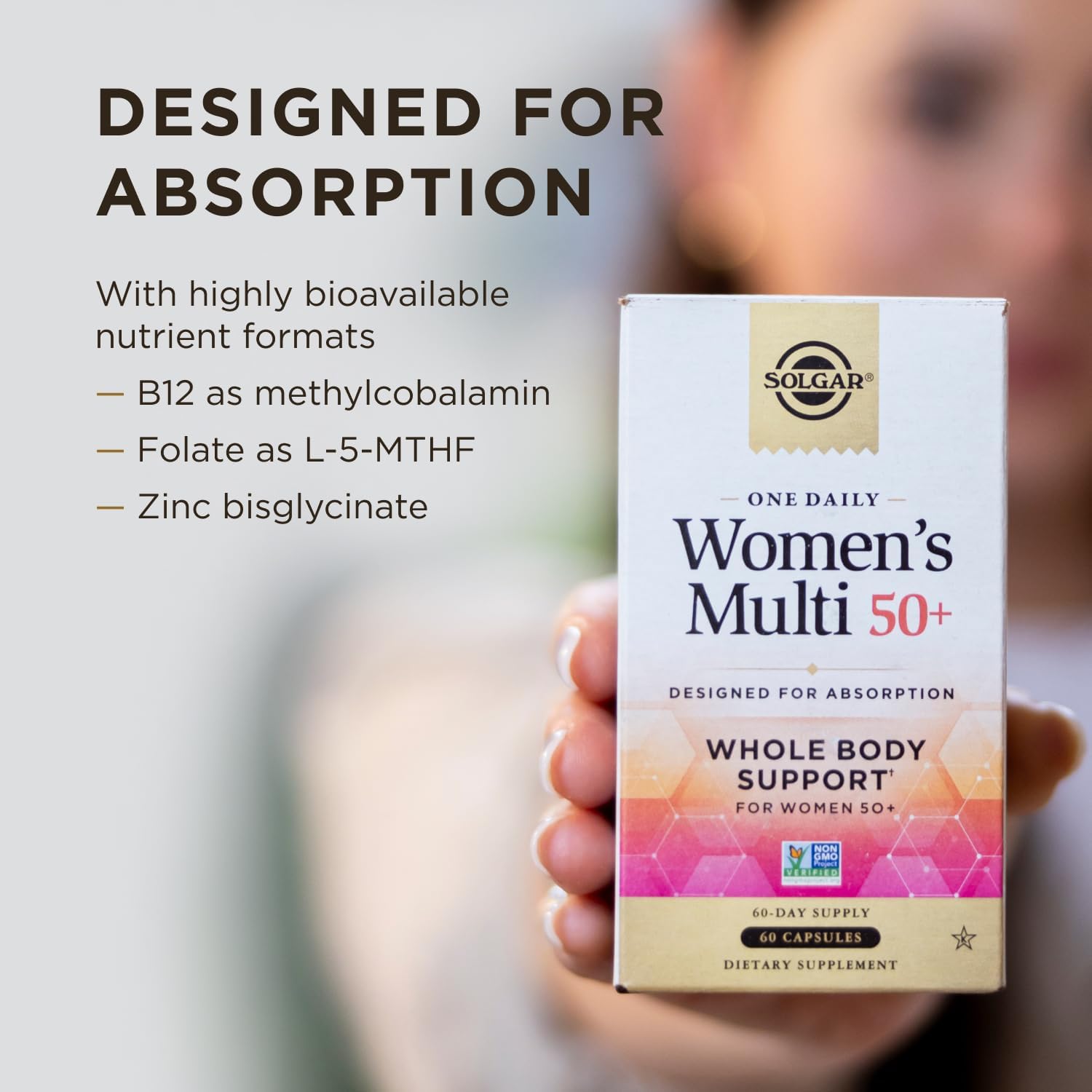 Solgar One Daily Women's Multi 50+ - Whole Body Support for Women Over 50 - Heart, Bone, Breast Health - Energy, Stress Relief - Hair Skin Nails - 60 Vegan Capsules