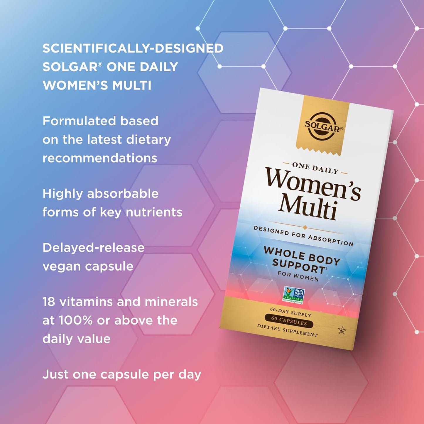 Solgar One Daily Women's Multi Whole Body Support Vitamin - Immune, Heart, Energy, Stress, Hair Skin Nails & Reproductive Health - 60 Servings