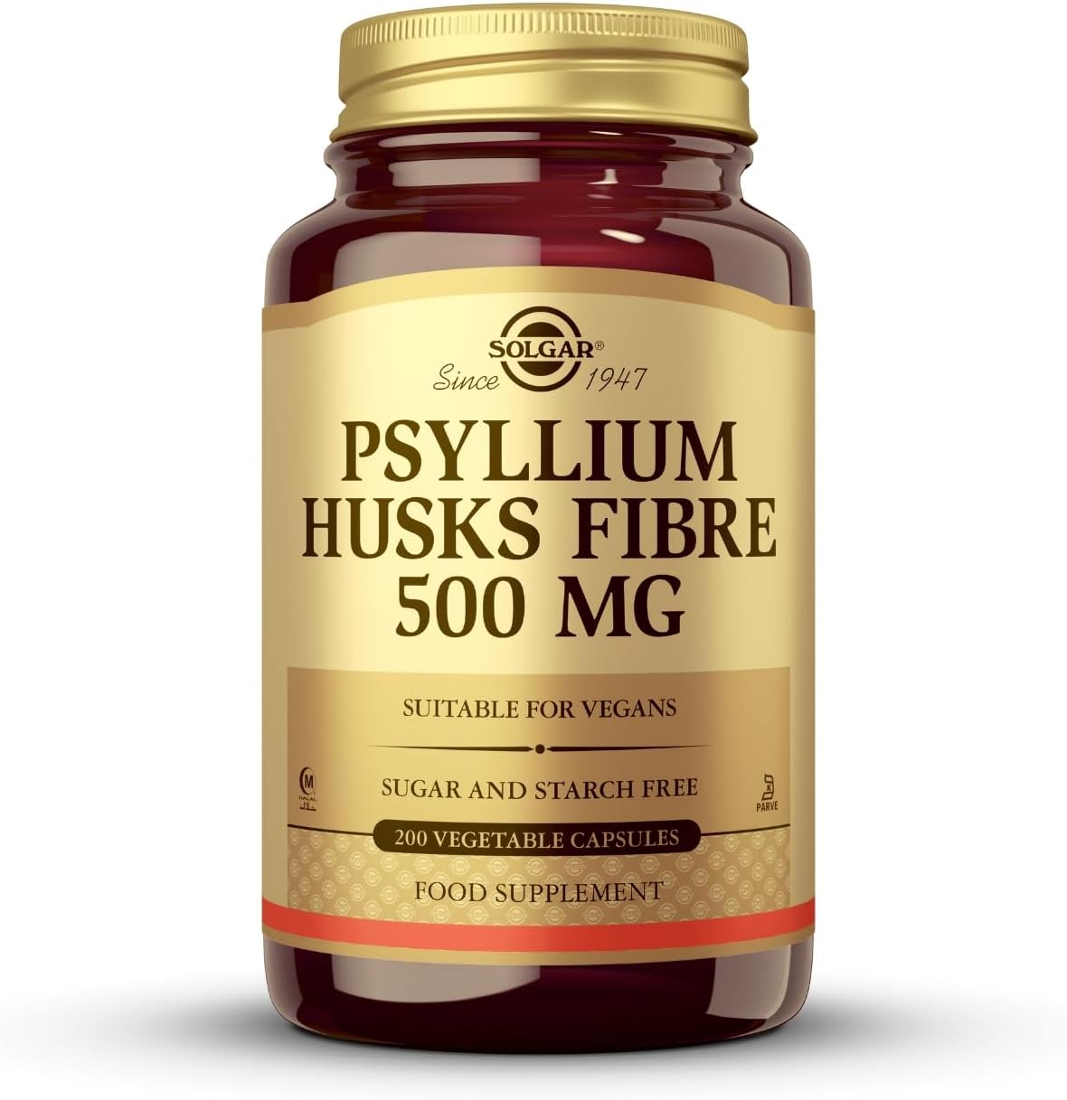Solgar Psyllium Husks Fiber Capsules - 500mg, 200 Count - Digestive Health and Regularity Support