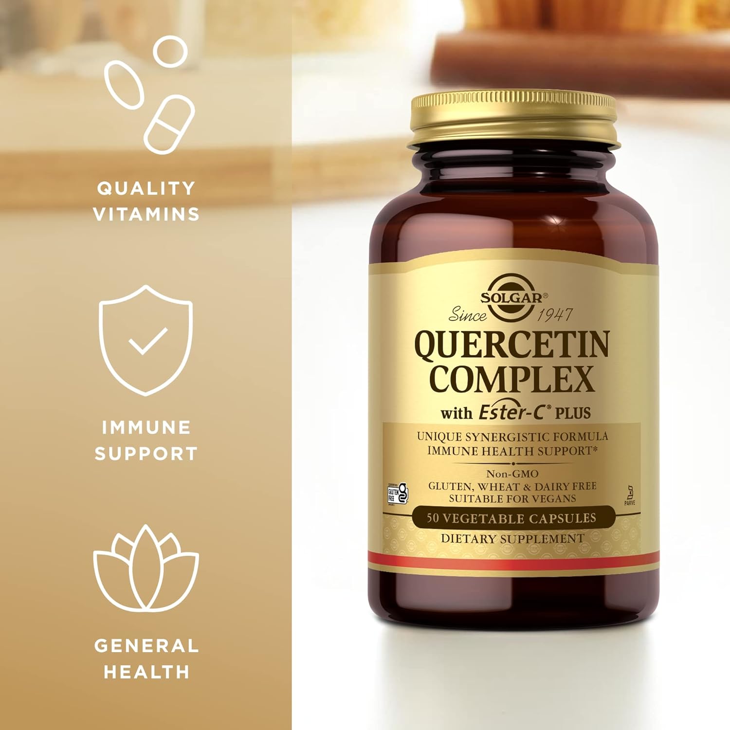 Solgar Quercetin Complex with Ester-C Plus - 50 Capsules - Immune Support, Gentle on Stomach - Vitamin C Supplement - Non-GMO, Vegan, Gluten-Free, Kosher - 25 Servings