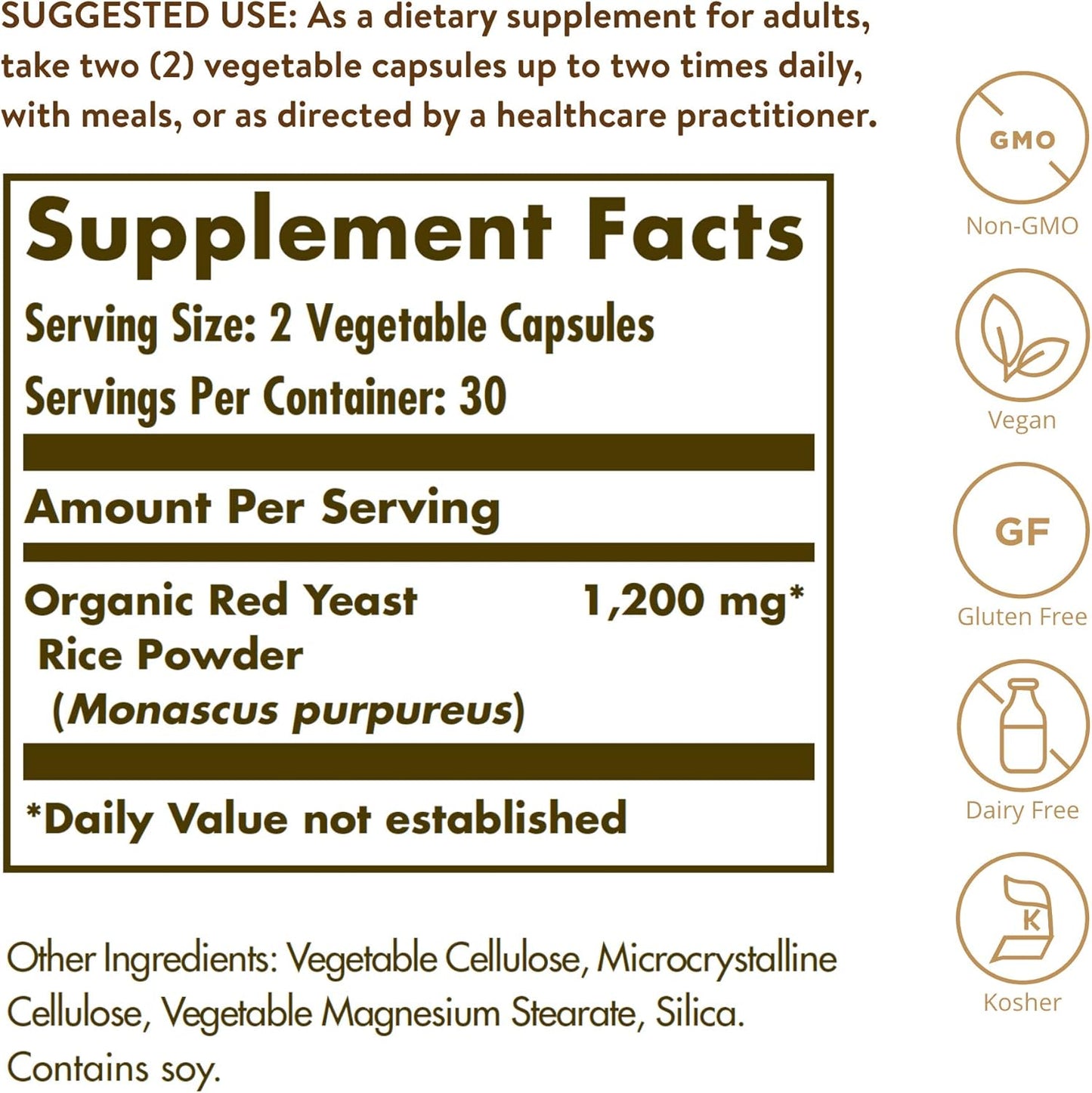Solgar Red Yeast Rice Capsules - 60 Count, Vegetarian-Friendly Supplement