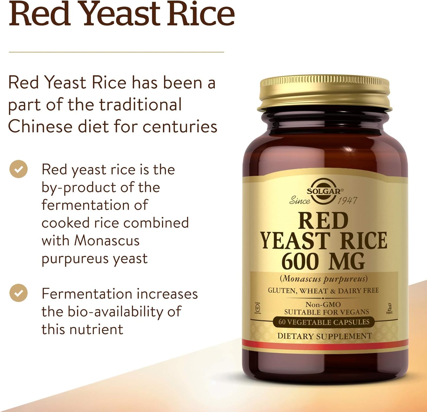 Solgar Red Yeast Rice Capsules - 60 Count, Vegetarian-Friendly Supplement