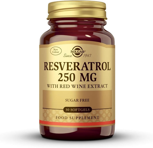 Solgar Resveratrol and Red Wine Extract Softgels - 250mg Antioxidant Immune Support - Non-GMO, Gluten-Free, Dairy-Free - 30 Servings