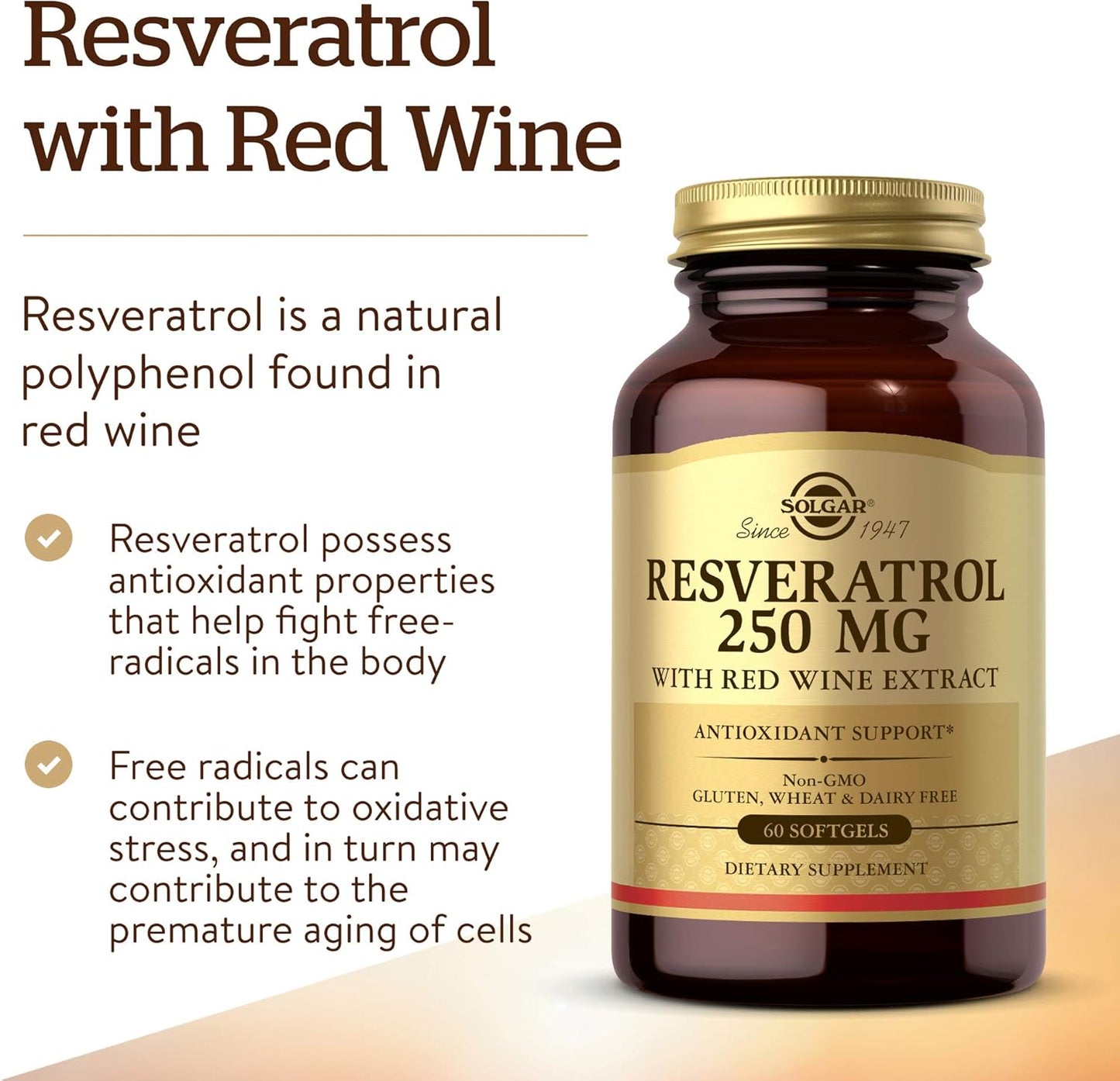 Solgar Resveratrol Supplement with Red Wine Extract for Antioxidant Support