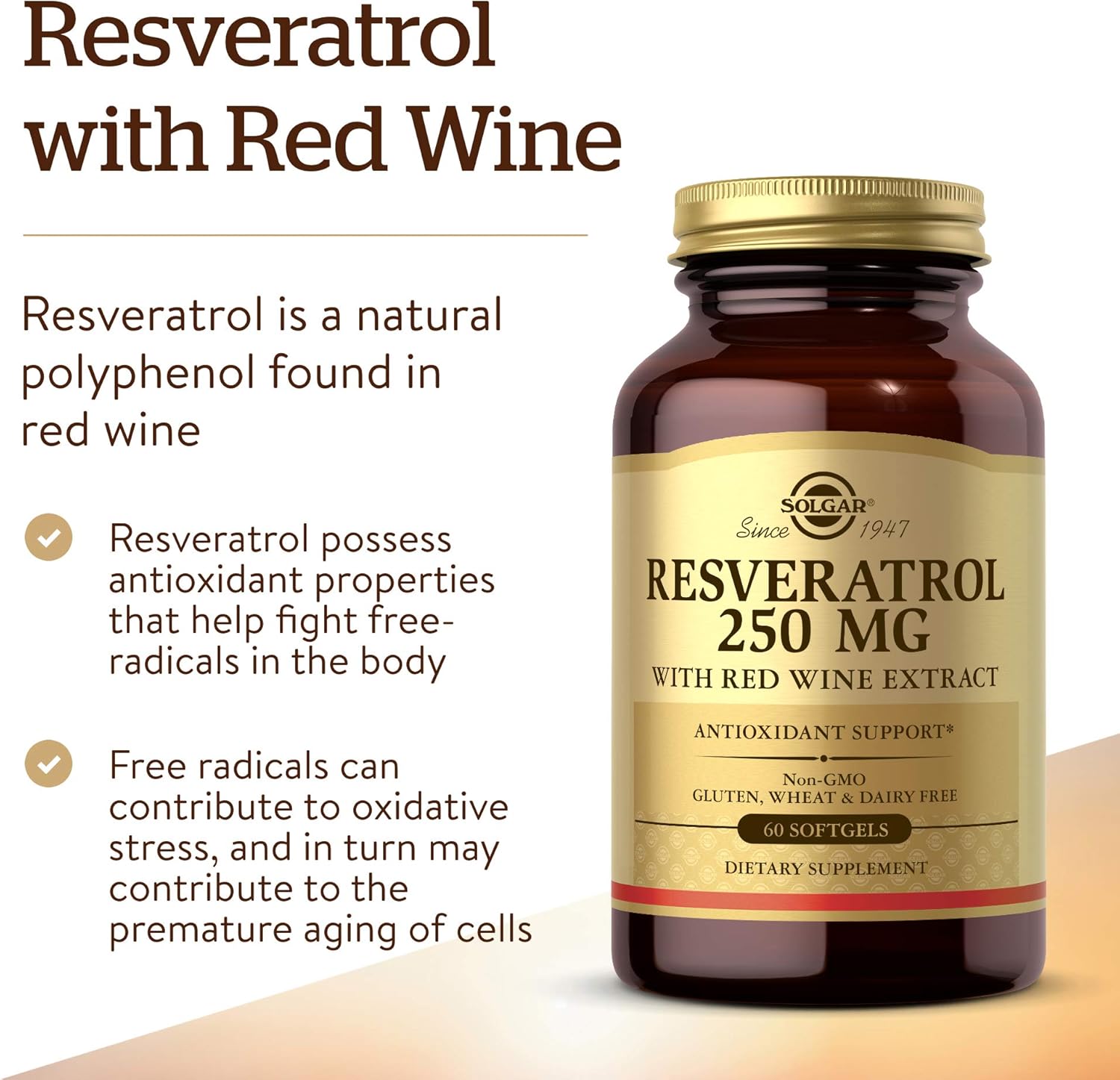 Solgar Resveratrol Supplement with Red Wine Extract for Antioxidant Support