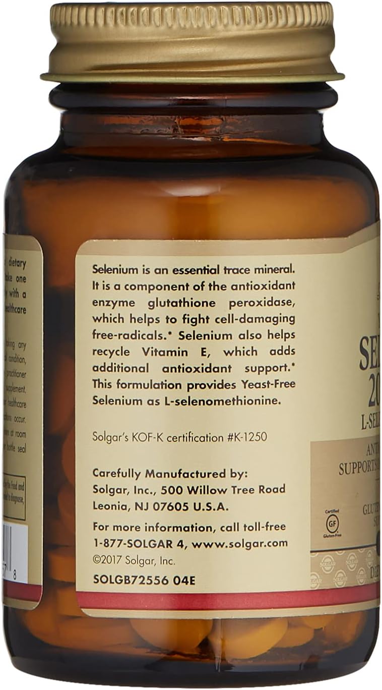Solgar Selenium 200mcg Tablets - Yeast-free Antioxidant & Immune Support - 100 Servings, 100 Count x 12 Pack