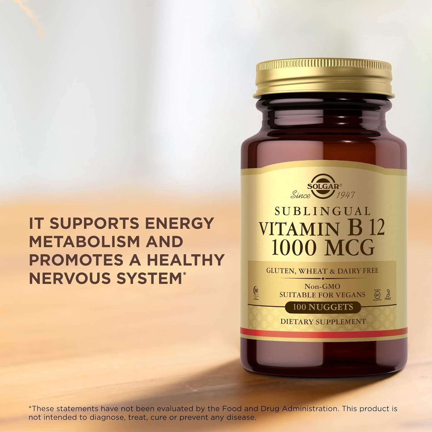 Solgar Sublingual Vitamin B12 1000mcg Nuggets - Non-GMO, Vegan, Gluten-Free, Dairy-Free - 100 Servings